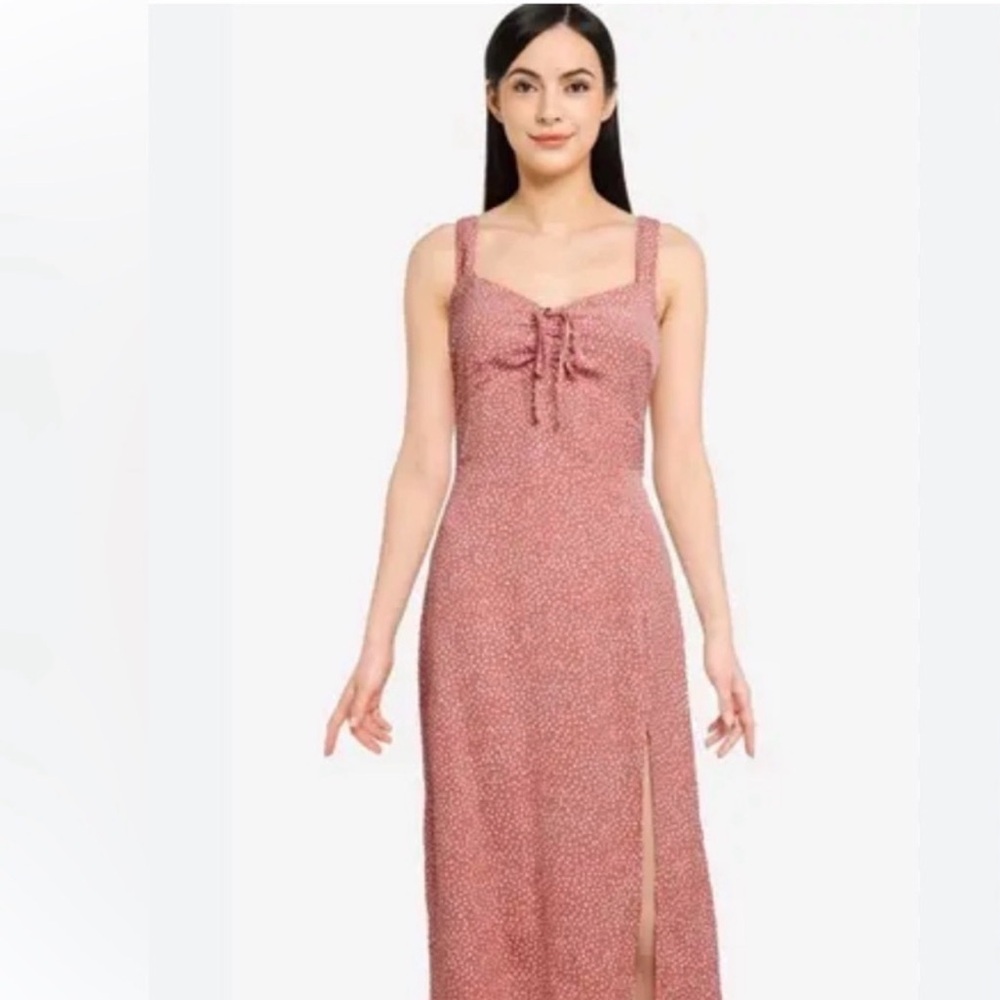 Abercrombie Rose-Mauve Tie-Front Midi Dress